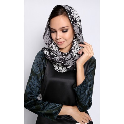Hand Blocked Batik Long Scarf in Black