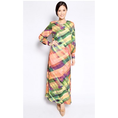 Safira Jubah in Green and Orange