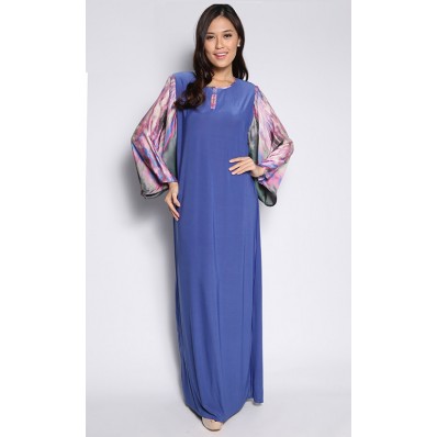Jubah with Flare Sleeves in Blue and Pink