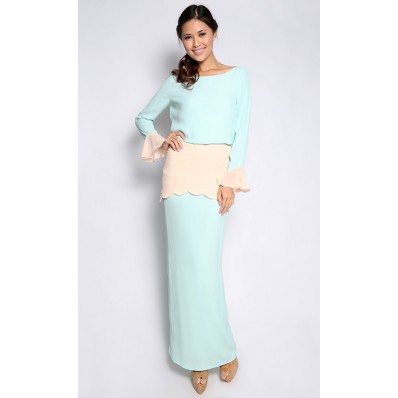 Lara Kurung in Tiffany Blue and Peach