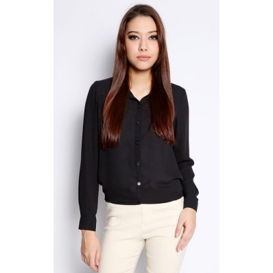 Gold Tip Collar Top in Black