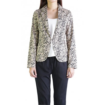 Vintage Floral Print Blazer in Pink and Beige 