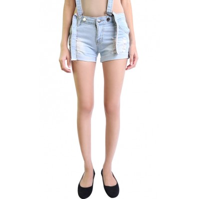 Denim Overall Shorts in Light Blue