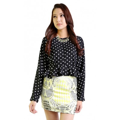Back Button Polka Dots Top in Black and White