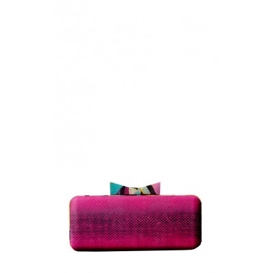 Kowloon Bow Snakeskin Minaudiere in Pink