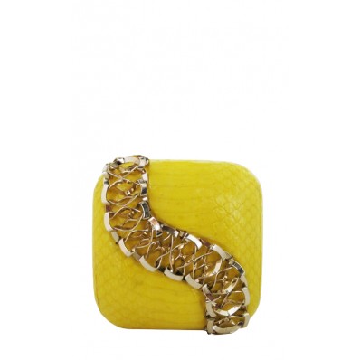 Mekong Snakeskin Clutch with Gold Chain Accent