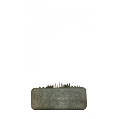 Ayer Studded Rectangle Shagreen Clutch in Grey