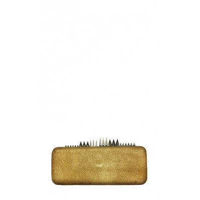 Ayer Studded Rectangle Shagreen Clutch in Gold