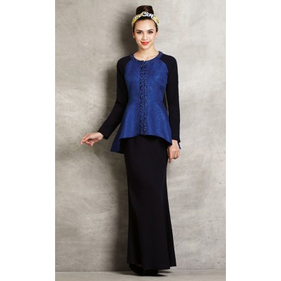 Jacquard Motif Peplum Baju Kurung in Blue