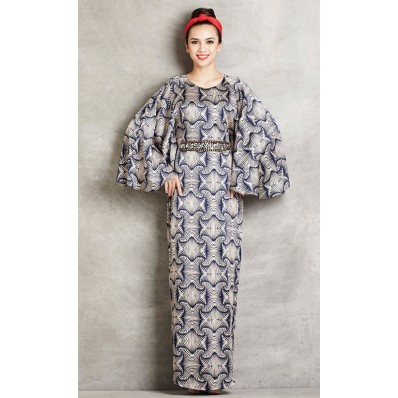 Silky Printed Kaftan with Belt in Multi