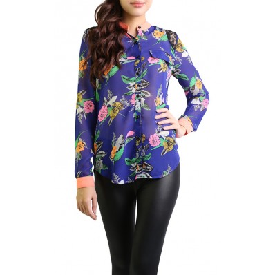 Mandy Chiffon and Lace Top in Blue