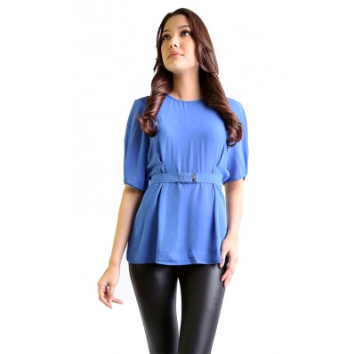 Briana Blouse with Belt in Blue