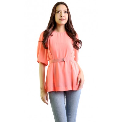 Briana Blouse with Belt in Orange