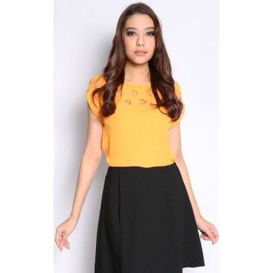 Eliza Laser Cut Blouse in Neon Orange