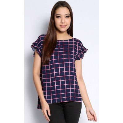 Evie Square Printed Top in Black and Pink