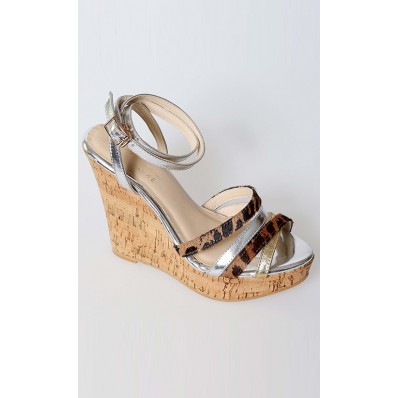 Selena Lamb Leather and Pony Hair Wedges in Silver