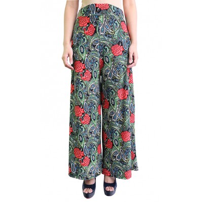 Flower Palazzo Pants in Red