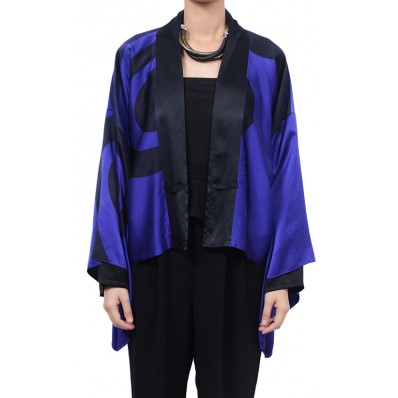 Tom Abang Saufi Satin Kimono Cardigan in Purple & Black 