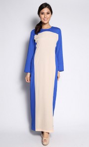 Nadiya Colour Block Dress in Cream and Electric Blue
