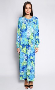 Amera Printed Jubah in Blue and Green