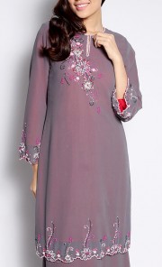 Beaded Modern Kurung in Grey and Red