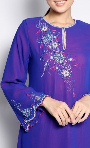 Beaded Modern Kurung in Royal Blue