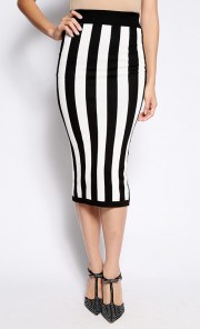 Monochrome Stripes Pencil Skirt in Black and White
