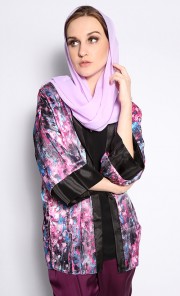 Van Gogh Cardigan with Scarf in Purple