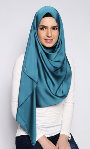 Satin Silk Scarf in Teal Time