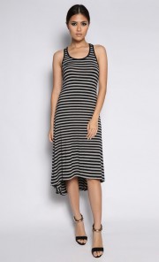 Stripes High Low Dress in Grey and Black