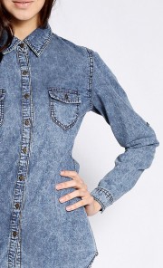 Snow Wash Denim Tunic Top in Grey