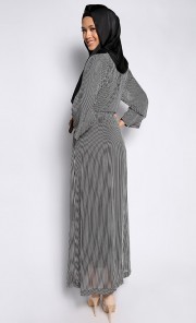 Darya Stripes with Sequins Kaftan in Black and White