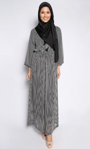 Darya Stripes with Sequins Kaftan in Black and White