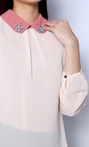 Embellished Peter Pan Collar Blouse in Peach