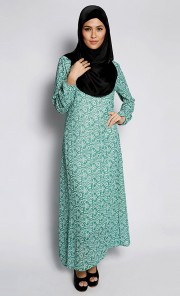 Damask Printed Maxi Dress in Mint