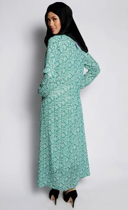 Damask Printed Maxi Dress in Mint