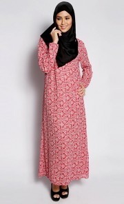 Damask Printed Maxi Dress in Red