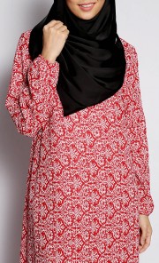 Damask Printed Maxi Dress in Red