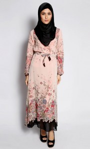 Floral Printed Maxi Dress in Beige 