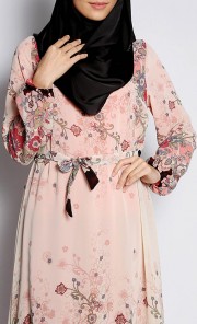 Floral Printed Maxi Dress in Beige 