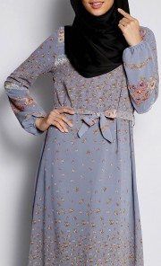 Small Flowers Printed Maxi Dress in Vintage Grey