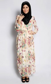 Butterflies Printed Maxi Dress in Khaki