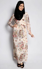 Butterflies Printed Maxi Dress in Grey