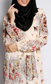 Butterflies Printed Maxi Dress in Grey