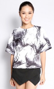 Crack Marble Printed Top in Black and White