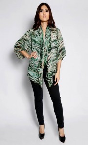 Kimono Print Cardigan in Green