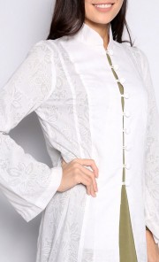 Long Dress with Inner in White and Dark Green