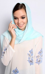 Hand Blocked Batik Long Scarf in Sky Blue