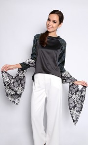 Hand Blocked Batik Long Scarf in Black