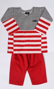 Stripes Moustache Baju Melayu in Black and Red